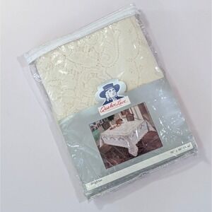 Vintage Quaker Lace Tablecloth Brighton 70x90" Oval Ivory 44421 USA Made EUC